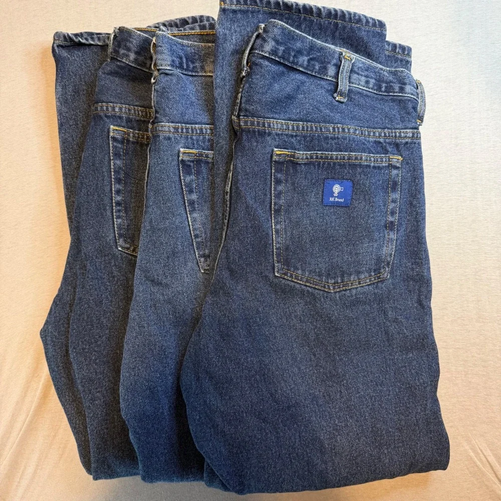 3 pr RK Brand Mens Blue Jeans 38x32 Straight Leg 100% Cotton Denim Work Pants